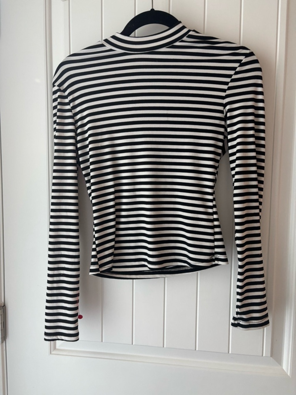 SHEIN Black & White Striped Long Sleeve Mock Neck Top